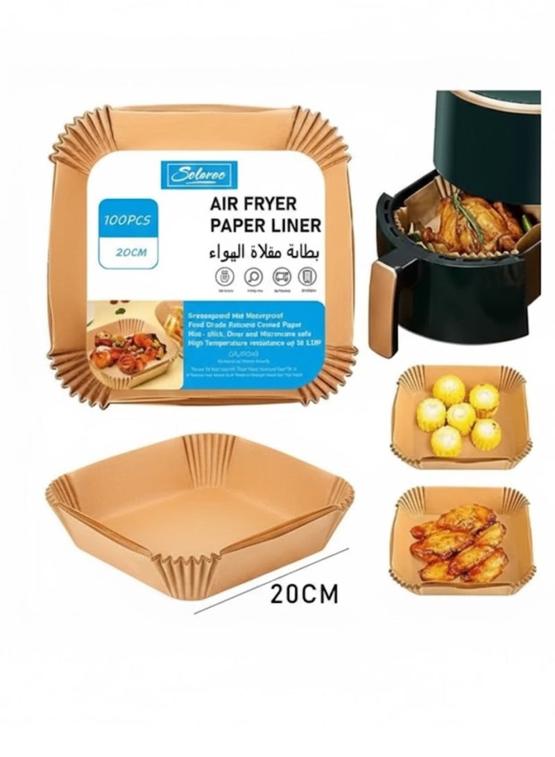 SOLARAE 100pcs Square Air Fryer Paper Liners – 20cm Non-Stick Disposable Parchment Paper for Baking & Roasting - Image 5